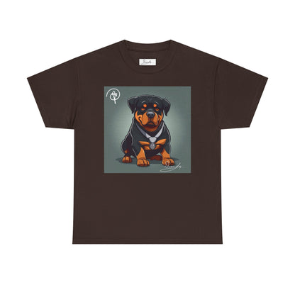 DuaneJay Rottweiler Puppy Portrait T-Shirt — charming graphic tee featuring an adorable Rottweiler puppy rendered in stunning artistic detail, a perfect blend of cuteness and signature streetwear style for devoted dog lovers
