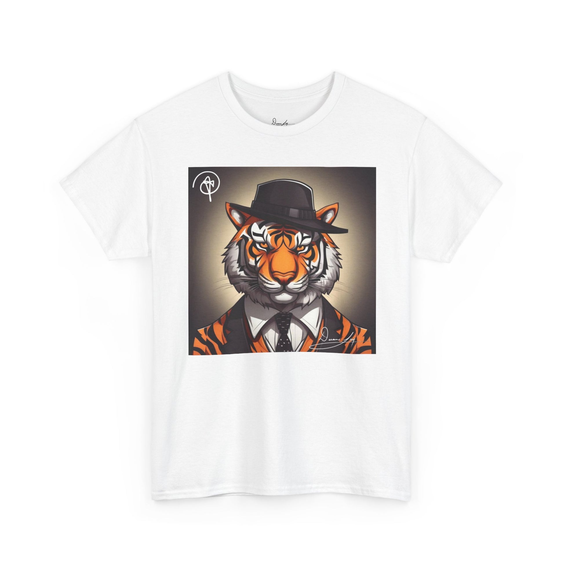 DuaneJay Tiger Gentleman T-Shirt — bold tiger graphic tee featuring a distinguished tiger in gentleman style, a powerful streetwear statement for those who wear confidence with class