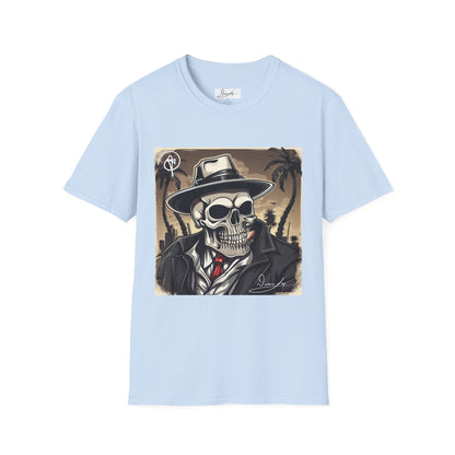 DuaneJay Skull Gangster T-Shirt — retro mafia skeleton graphic tee streetwear