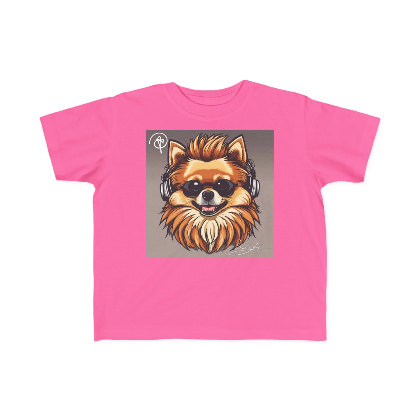 DuaneJay Cool Pomeranian Kids T-Shirt — fun kids graphic tee featuring an adorable Pomeranian rocking sunglasses and headphones, a bold and playful streetwear-inspired look for kids who carry the DuaneJay Fashion style with confidence