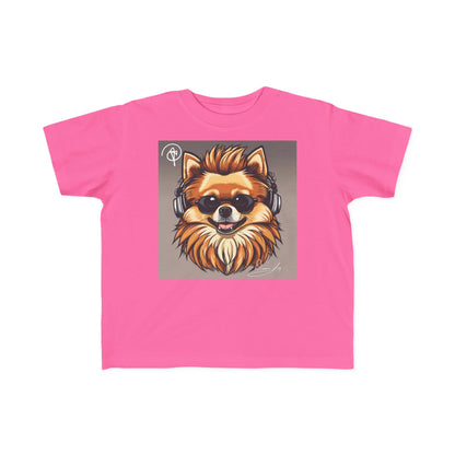 DuaneJay Cool Pomeranian Kids T-Shirt — fun kids graphic tee featuring an adorable Pomeranian rocking sunglasses and headphones, a bold and playful streetwear-inspired look for kids who carry the DuaneJay Fashion style with confidence
