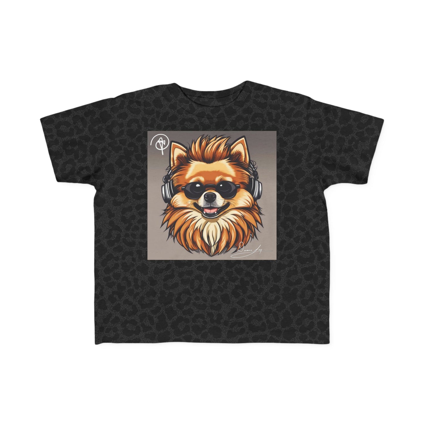 DuaneJay Cool Pomeranian Kids T-Shirt — fun kids graphic tee featuring an adorable Pomeranian rocking sunglasses and headphones, a bold and playful streetwear-inspired look for kids who carry the DuaneJay Fashion style with confidence