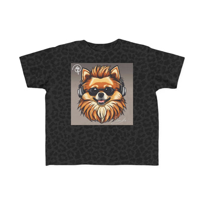DuaneJay Cool Pomeranian Kids T-Shirt — fun kids graphic tee featuring an adorable Pomeranian rocking sunglasses and headphones, a bold and playful streetwear-inspired look for kids who carry the DuaneJay Fashion style with confidence