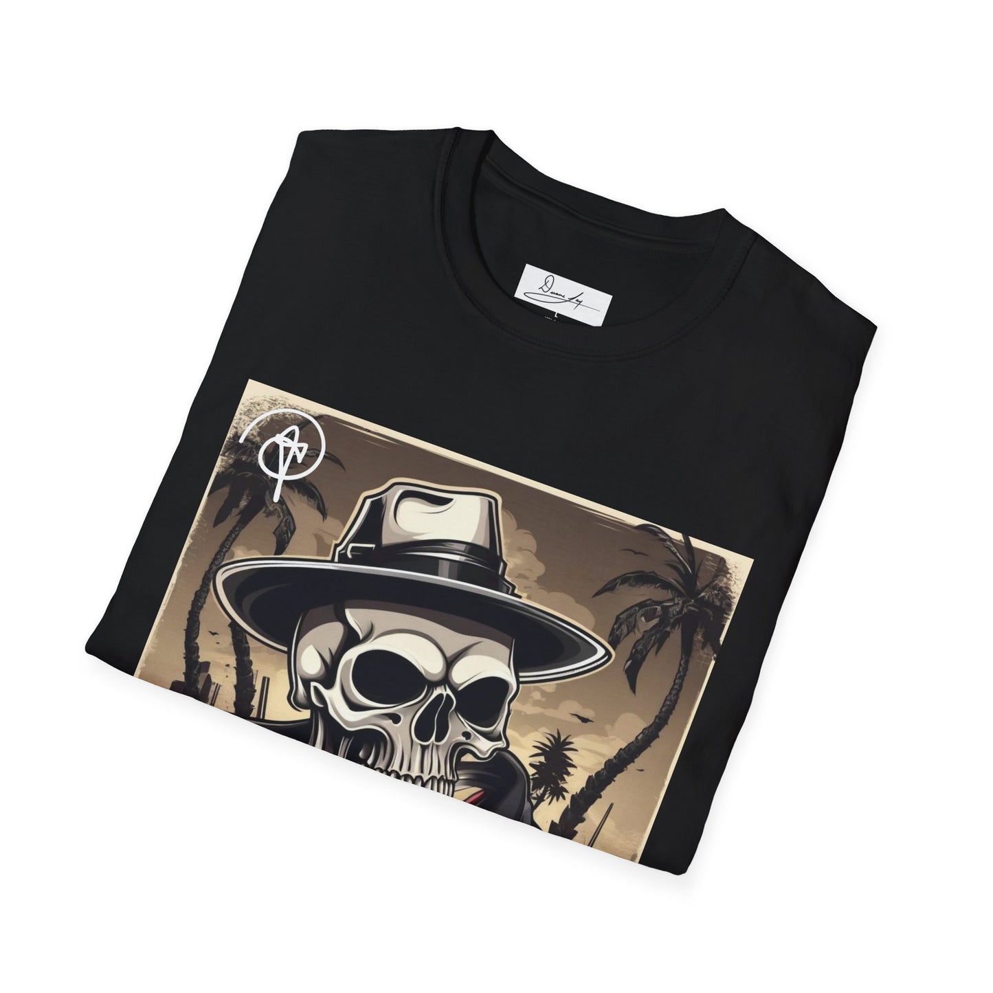 DuaneJay Skull Gangster T-Shirt — retro mafia skeleton graphic tee streetwear