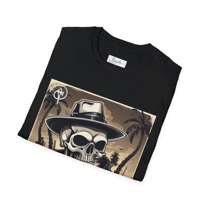 DuaneJay Skull Gangster T-Shirt — retro mafia skeleton graphic tee streetwear