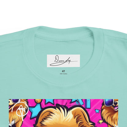 DuaneJay Toddler Tee Cool Pomeranian Sunglasses Graphic — adorable kids graphic tee featuring a cool Pomeranian rocking sunglasses, a fun and stylish streetwear-inspired look for the littlest members of the DuaneJay Fashion family