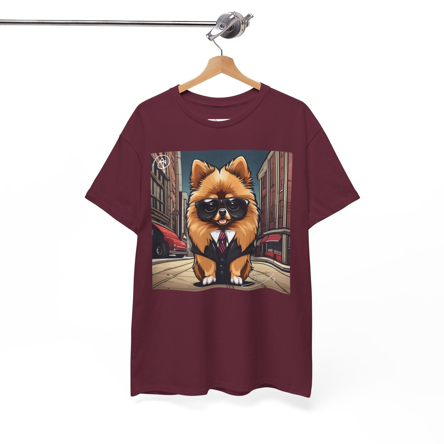 DuaneJay Pomeranian Business Dog T-Shirt — cute Pomeranian in suit graphic tee streetwear