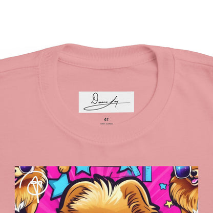 DuaneJay Toddler Tee Cool Pomeranian Sunglasses Graphic — adorable kids graphic tee featuring a cool Pomeranian rocking sunglasses, a fun and stylish streetwear-inspired look for the littlest members of the DuaneJay Fashion family