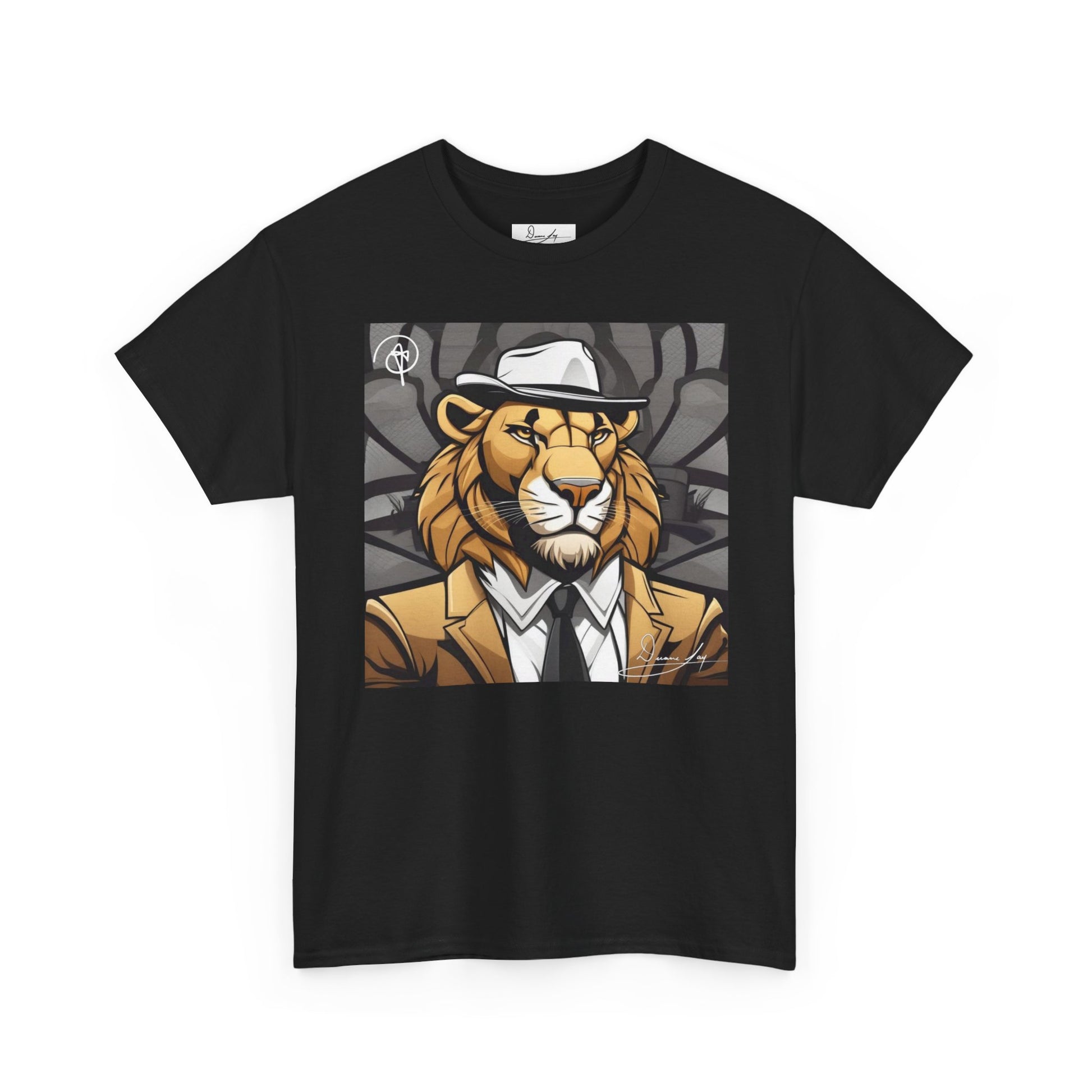 DuaneJay Lion Gangster Graphic Tee — powerful streetwear tee featuring a bold lion with gangster-inspired artistry, symbolizing strength, dominance, and signature style