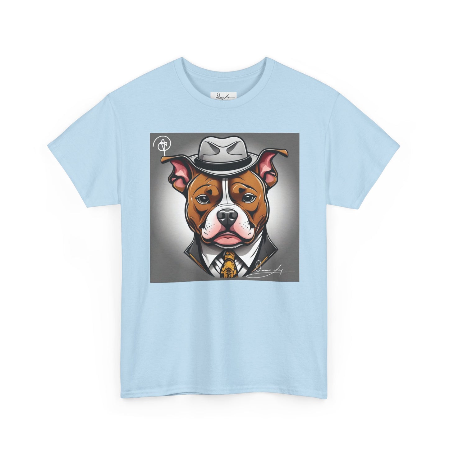 DuaneJay Gentleman Pitbull Tee — distinguished graphic tee featuring a dapper pitbull portrait blending elegance with bold streetwear energy for dog lovers with class and confidence
