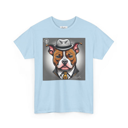 DuaneJay Gentleman Pitbull Tee — distinguished graphic tee featuring a dapper pitbull portrait blending elegance with bold streetwear energy for dog lovers with class and confidence
