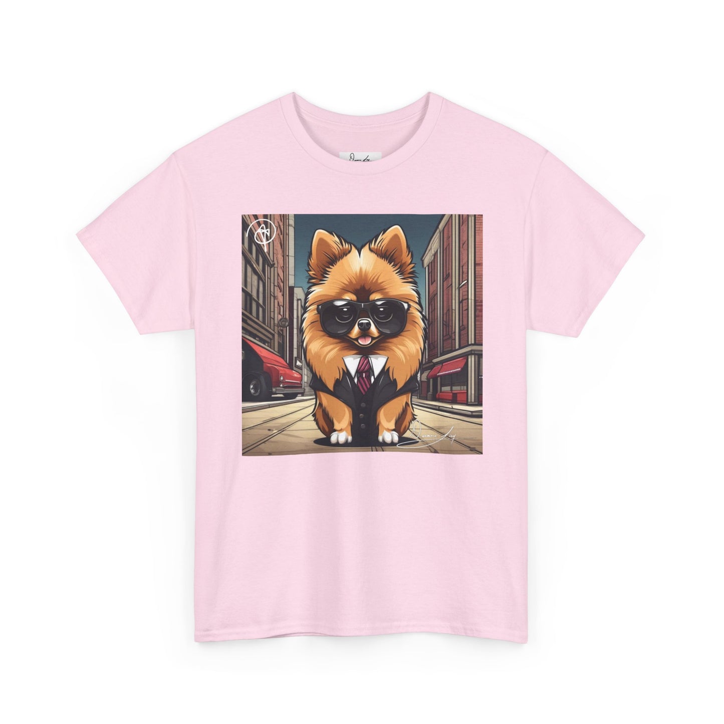 DuaneJay Pomeranian Business Dog T-Shirt — cute Pomeranian in suit graphic tee streetwear