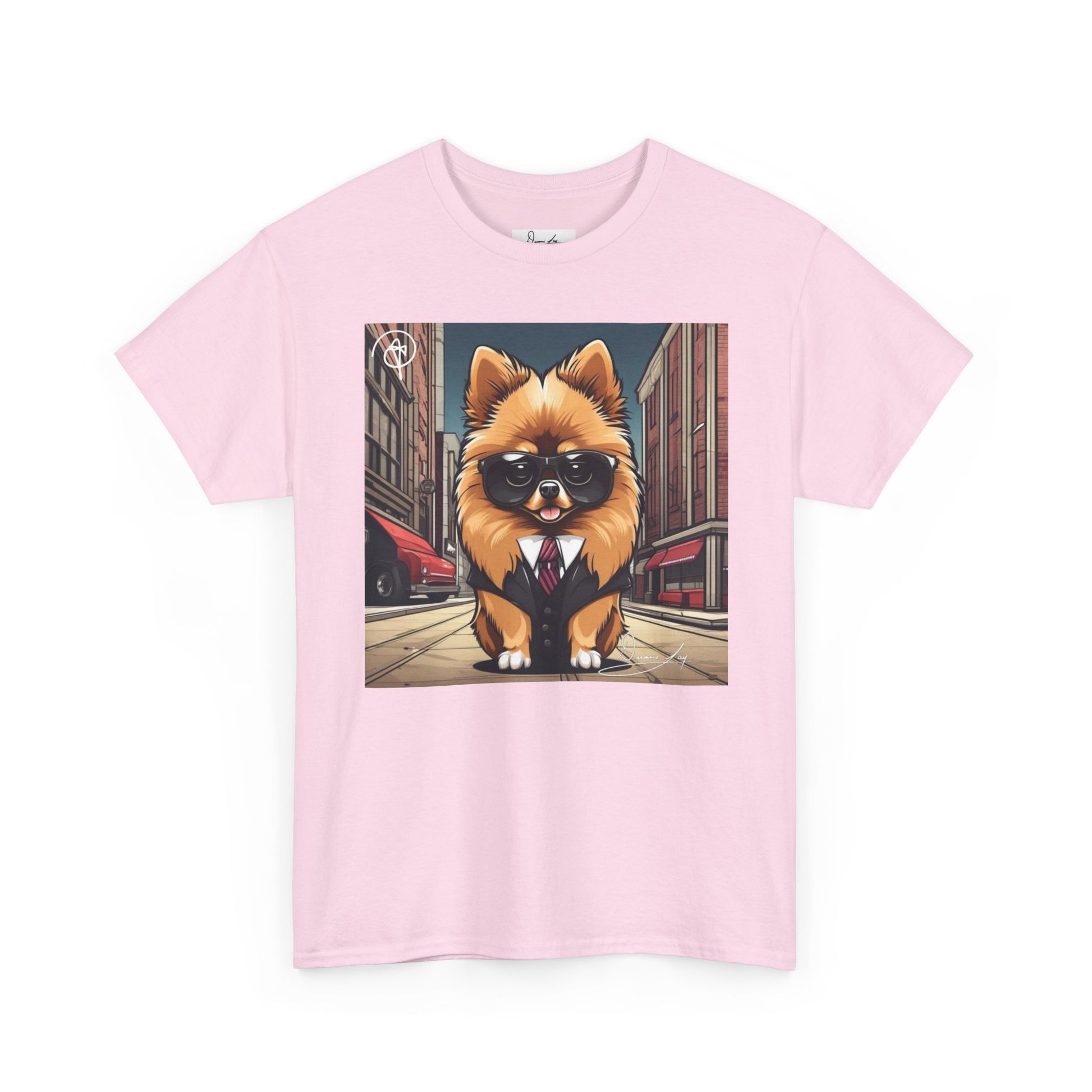 DuaneJay Pomeranian Business Dog T-Shirt — cute Pomeranian in suit graphic tee streetwear