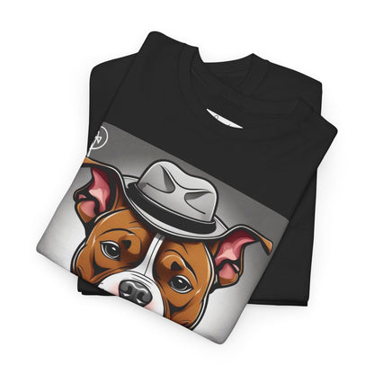 DuaneJay Gentleman Pitbull Tee — distinguished graphic tee featuring a dapper pitbull portrait blending elegance with bold streetwear energy for dog lovers with class and confidence