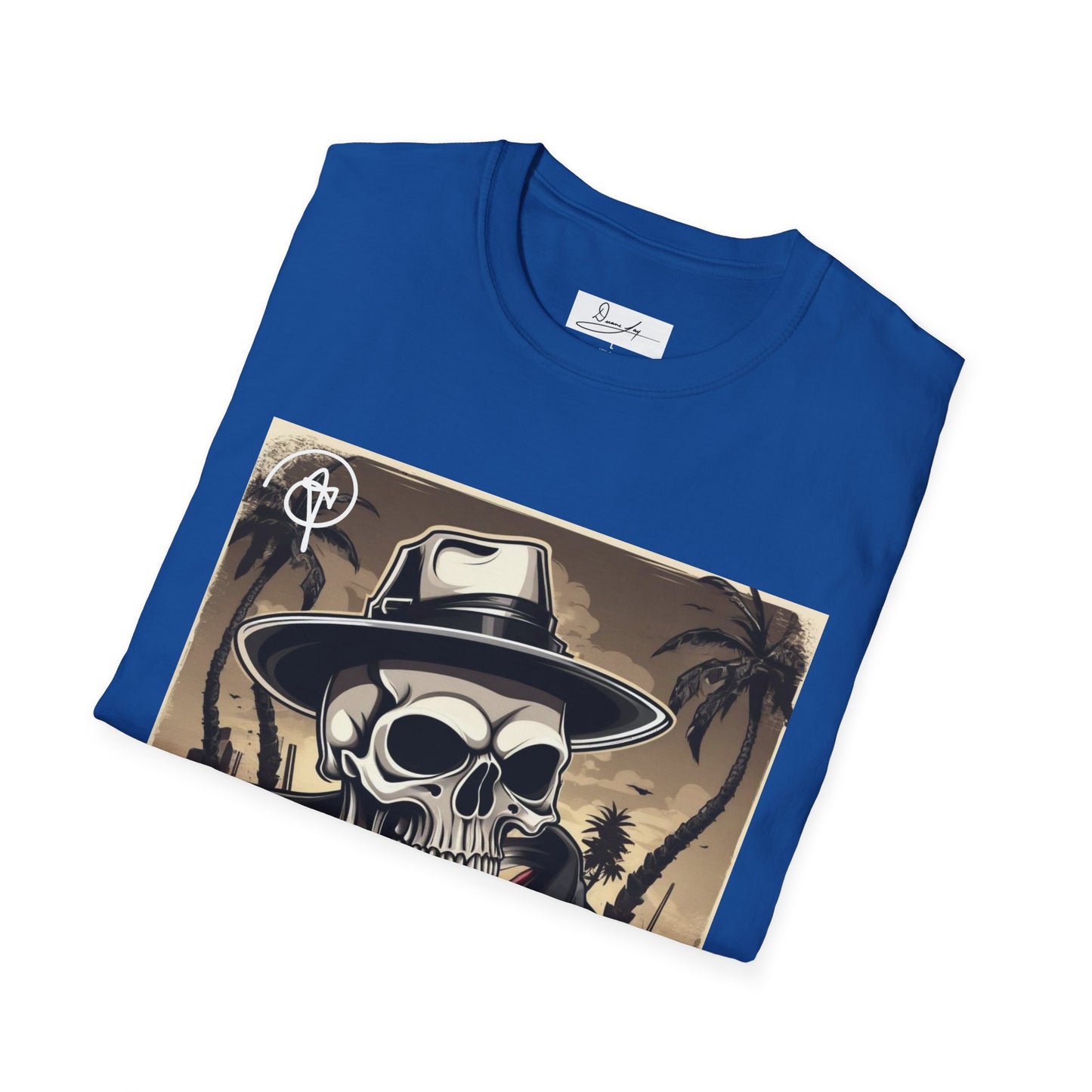 DuaneJay Skull Gangster T-Shirt — retro mafia skeleton graphic tee streetwear