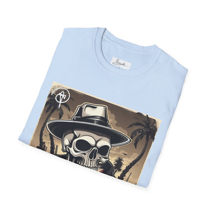 DuaneJay Skull Gangster T-Shirt — retro mafia skeleton graphic tee streetwear