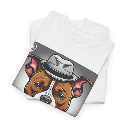 DuaneJay Gentleman Pitbull Tee — distinguished graphic tee featuring a dapper pitbull portrait blending elegance with bold streetwear energy for dog lovers with class and confidence
