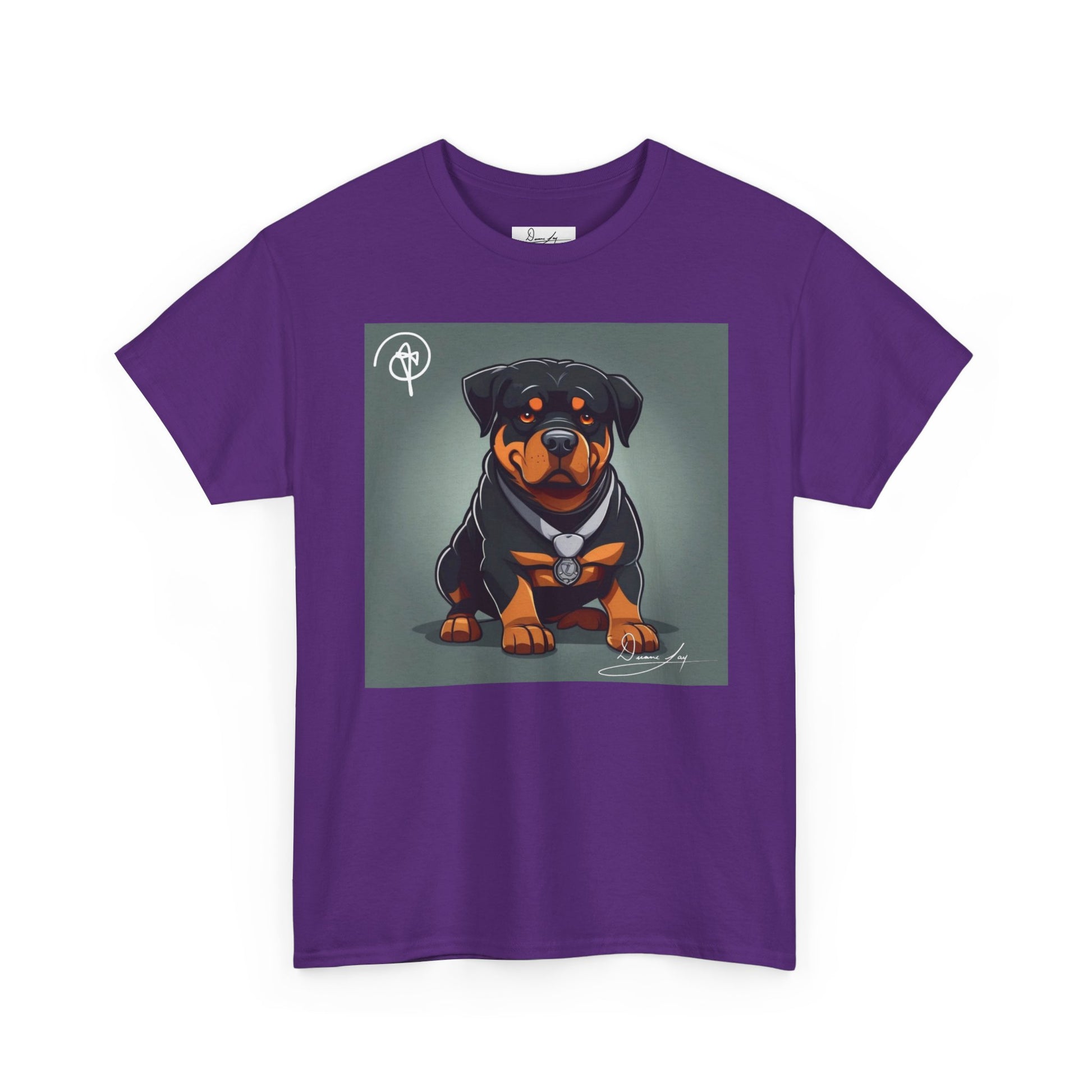 DuaneJay Rottweiler Puppy Portrait T-Shirt — charming graphic tee featuring an adorable Rottweiler puppy rendered in stunning artistic detail, a perfect blend of cuteness and signature streetwear style for devoted dog lovers