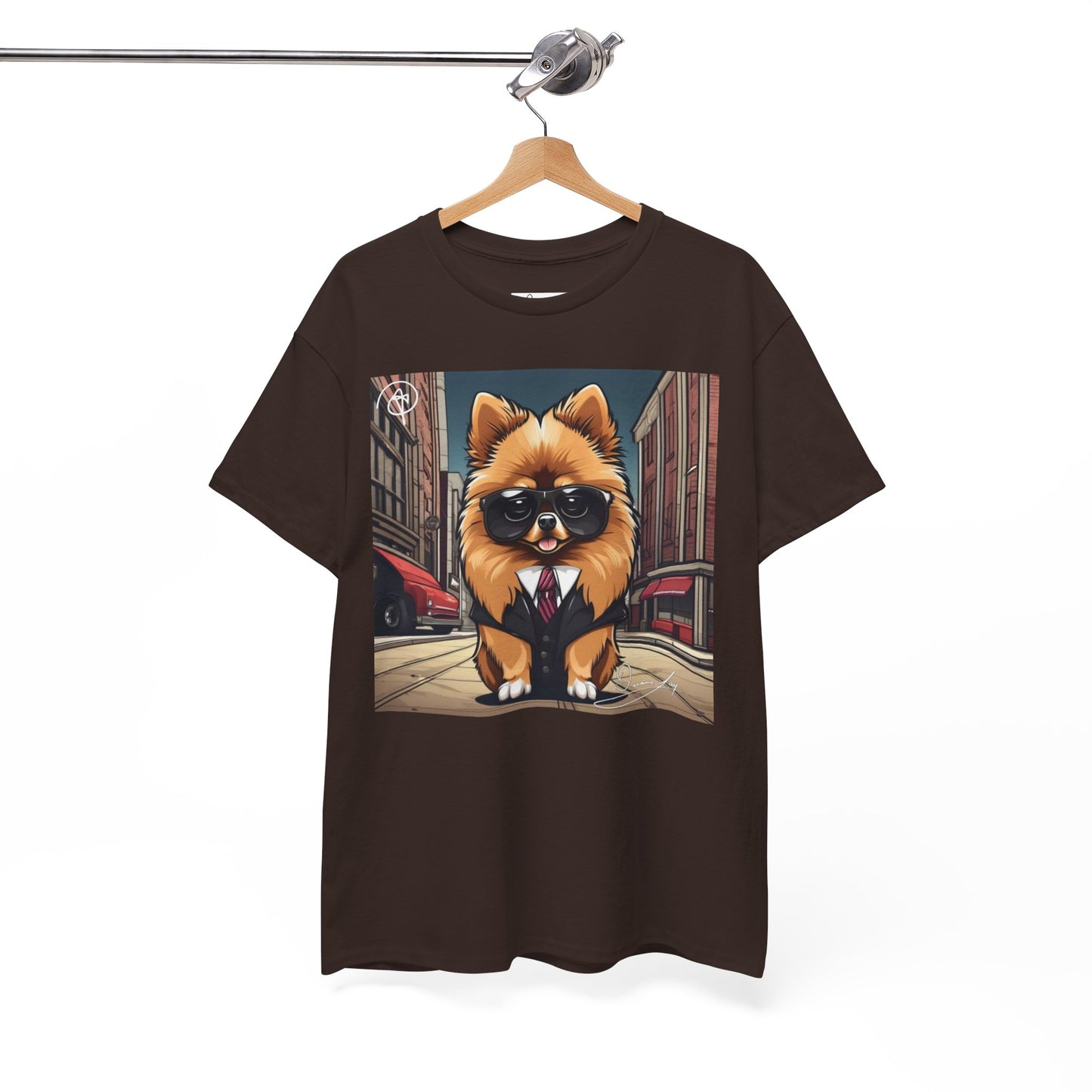 DuaneJay Pomeranian Business Dog T-Shirt — cute Pomeranian in suit graphic tee streetwear