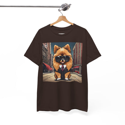 DuaneJay Pomeranian Business Dog T-Shirt — cute Pomeranian in suit graphic tee streetwear