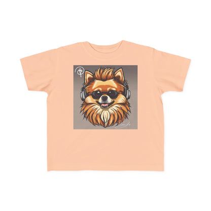 DuaneJay Cool Pomeranian Kids T-Shirt — fun kids graphic tee featuring an adorable Pomeranian rocking sunglasses and headphones, a bold and playful streetwear-inspired look for kids who carry the DuaneJay Fashion style with confidence