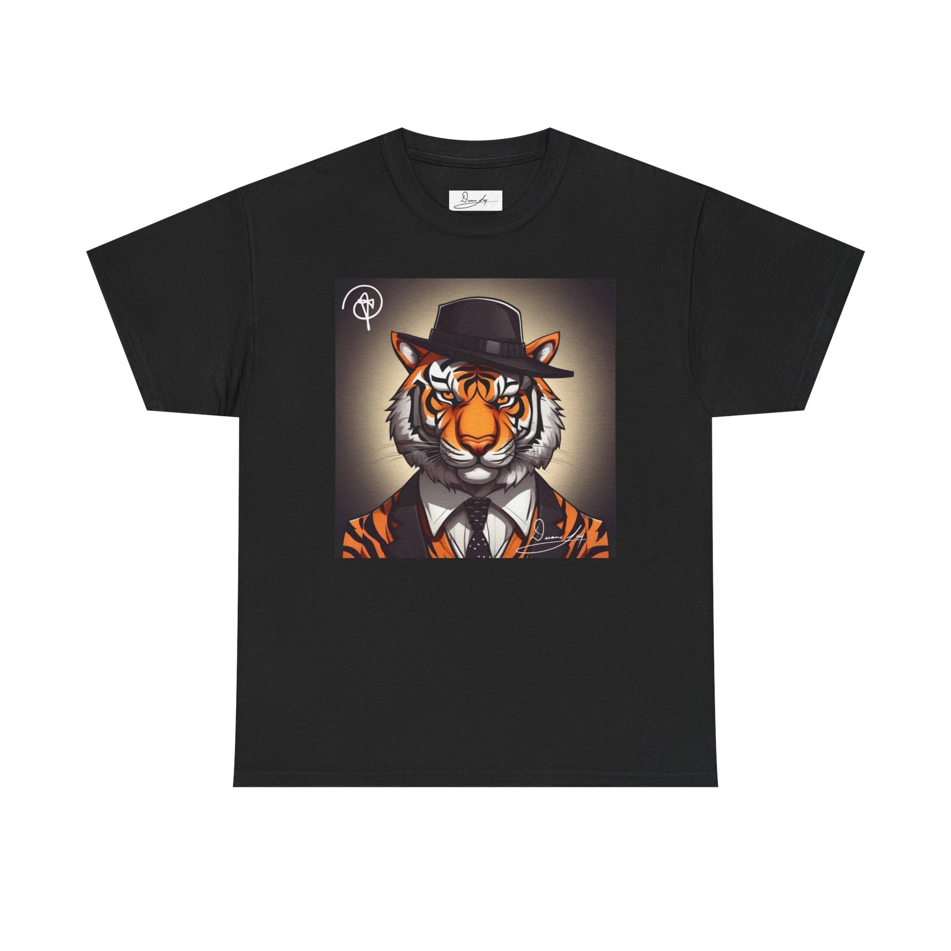 DuaneJay Tiger Gentleman T-Shirt — bold tiger graphic tee featuring a distinguished tiger in gentleman style, a powerful streetwear statement for those who wear confidence with class