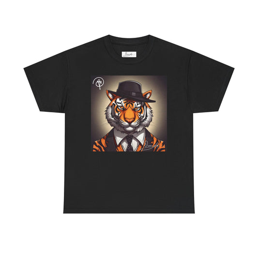 DuaneJay Tiger Gentleman T-Shirt — bold tiger graphic tee featuring a distinguished tiger in gentleman style, a powerful streetwear statement for those who wear confidence with class