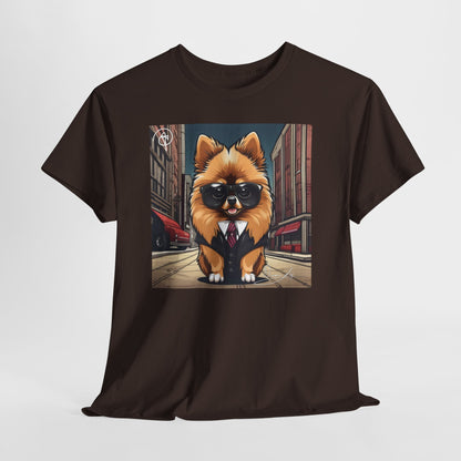 DuaneJay Pomeranian Business Dog T-Shirt — cute Pomeranian in suit graphic tee streetwear