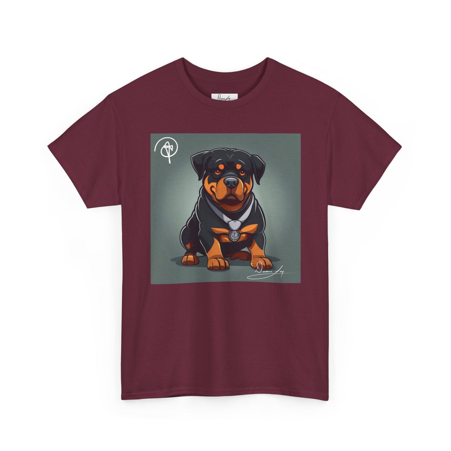 DuaneJay Rottweiler Puppy Portrait T-Shirt — charming graphic tee featuring an adorable Rottweiler puppy rendered in stunning artistic detail, a perfect blend of cuteness and signature streetwear style for devoted dog lovers