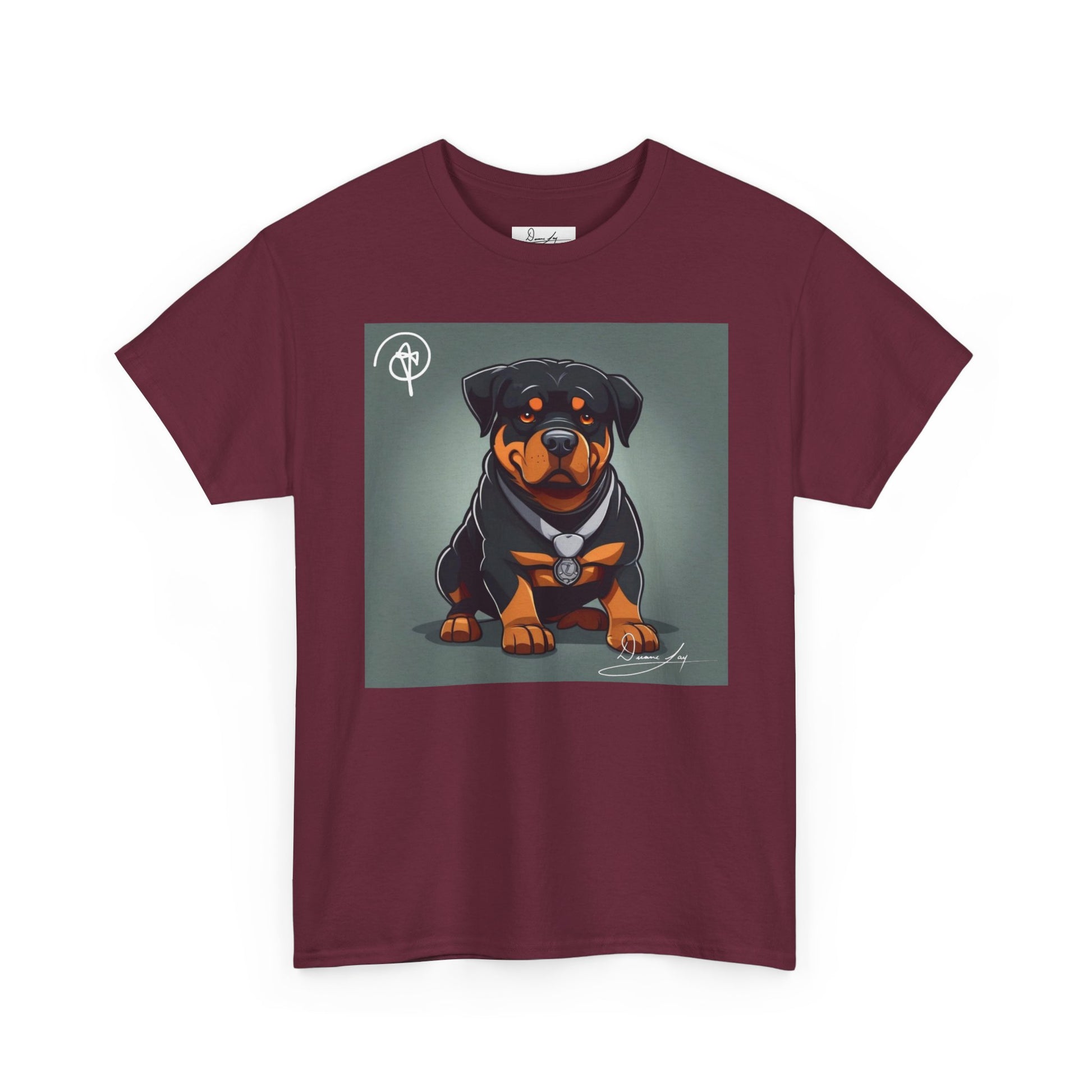 DuaneJay Rottweiler Puppy Portrait T-Shirt — charming graphic tee featuring an adorable Rottweiler puppy rendered in stunning artistic detail, a perfect blend of cuteness and signature streetwear style for devoted dog lovers