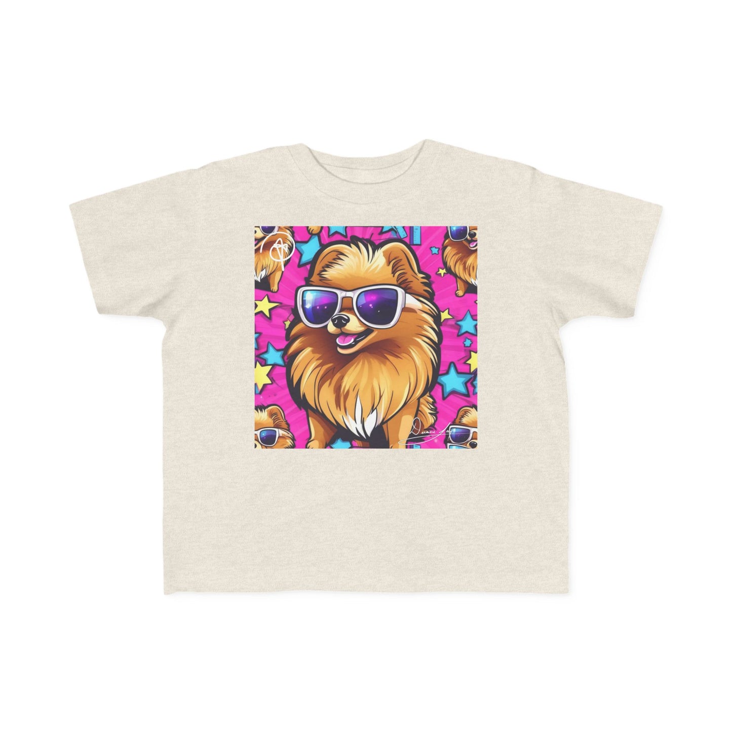 DuaneJay Toddler Tee Cool Pomeranian Sunglasses Graphic — adorable kids graphic tee featuring a cool Pomeranian rocking sunglasses, a fun and stylish streetwear-inspired look for the littlest members of the DuaneJay Fashion family