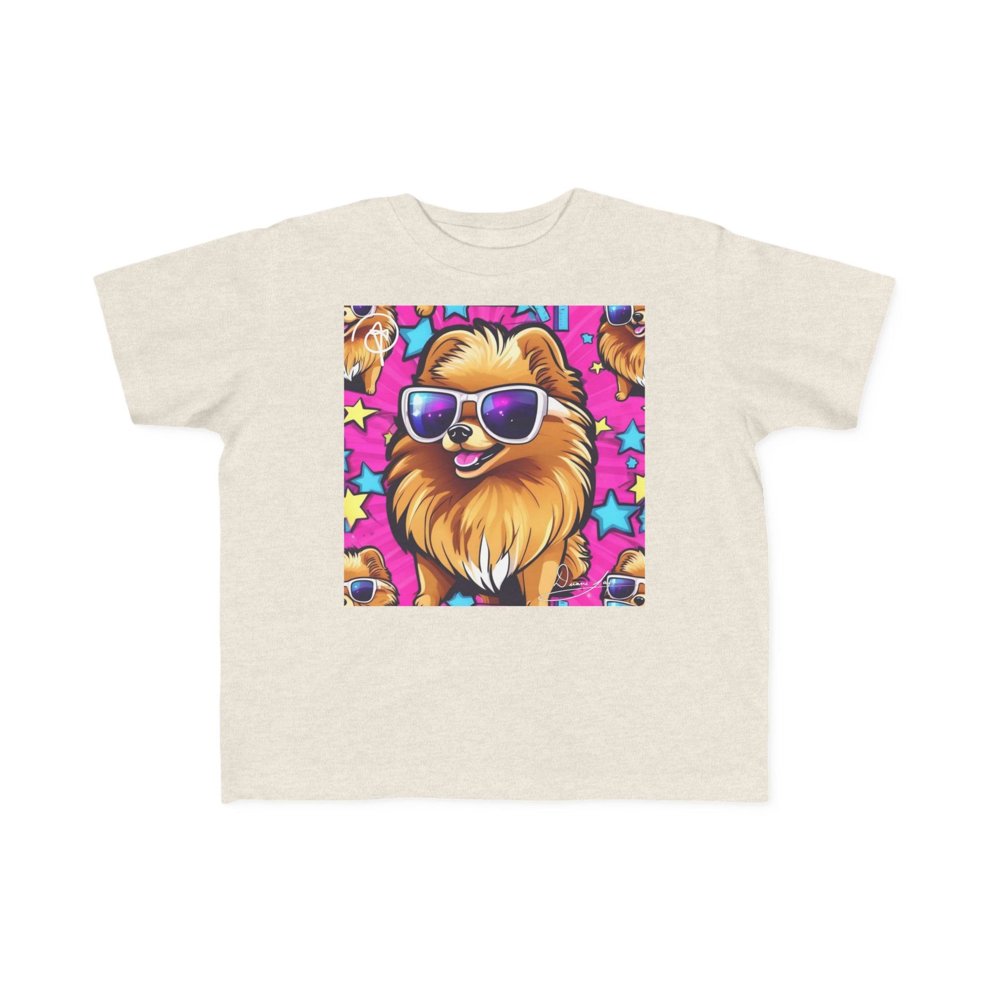 DuaneJay Toddler Tee Cool Pomeranian Sunglasses Graphic — adorable kids graphic tee featuring a cool Pomeranian rocking sunglasses, a fun and stylish streetwear-inspired look for the littlest members of the DuaneJay Fashion family