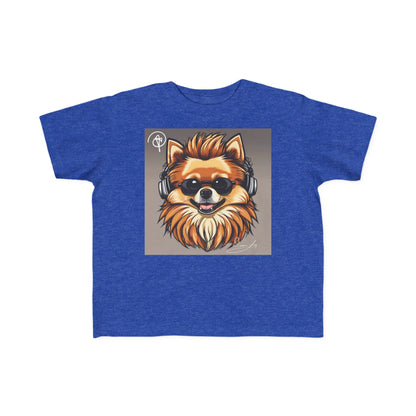 DuaneJay Cool Pomeranian Kids T-Shirt — fun kids graphic tee featuring an adorable Pomeranian rocking sunglasses and headphones, a bold and playful streetwear-inspired look for kids who carry the DuaneJay Fashion style with confidence