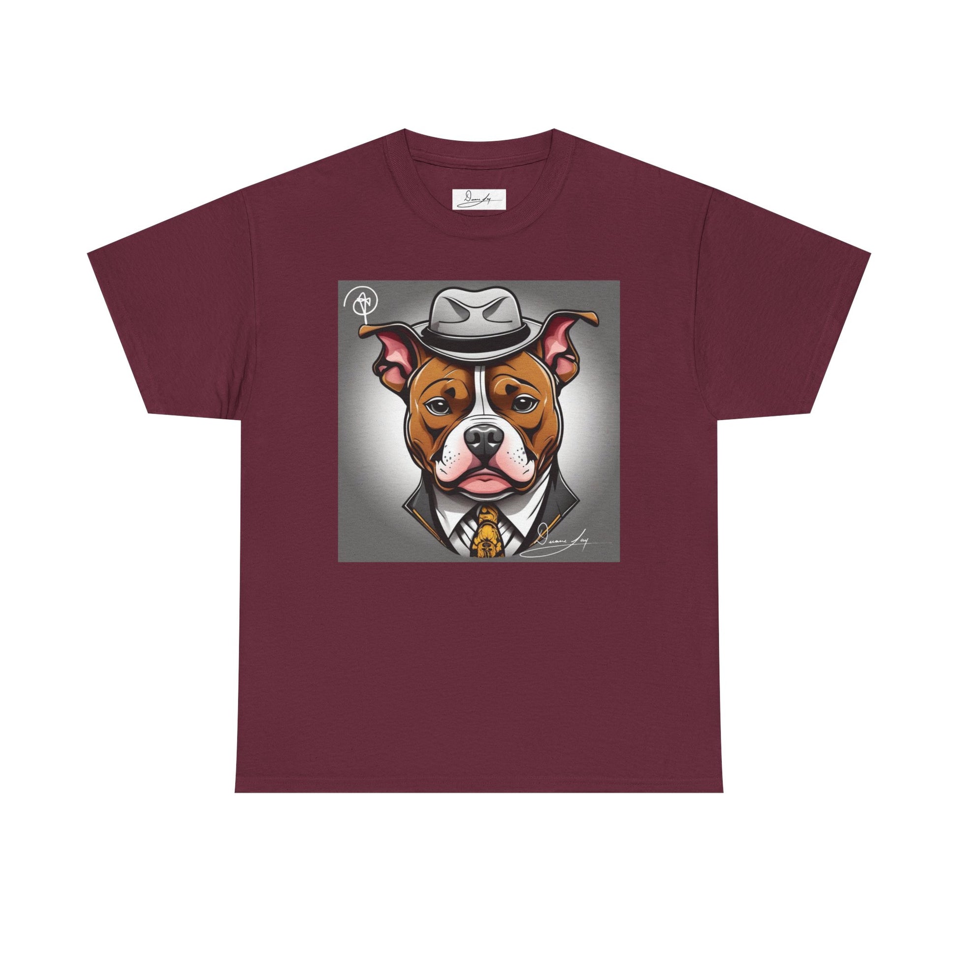 DuaneJay Gentleman Pitbull Tee — distinguished graphic tee featuring a dapper pitbull portrait blending elegance with bold streetwear energy for dog lovers with class and confidence