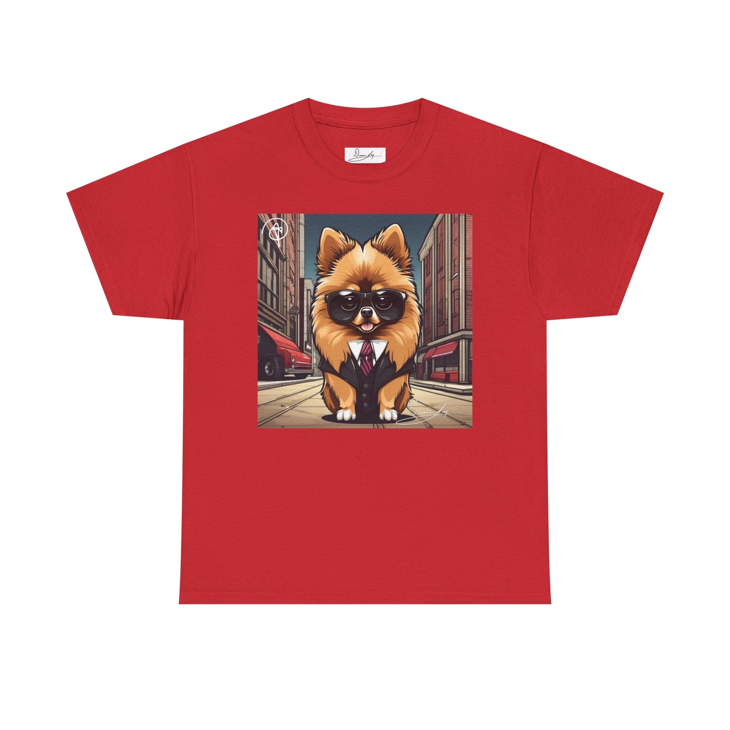 DuaneJay Pomeranian Business Dog T-Shirt — cute Pomeranian in suit graphic tee streetwear