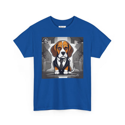 DuaneJay Beagle in a Suit T-Shirt — funny formal dog graphic tee featuring an adorable beagle dressed in a dapper suit, perfect for dog lovers who love bold streetwear style
