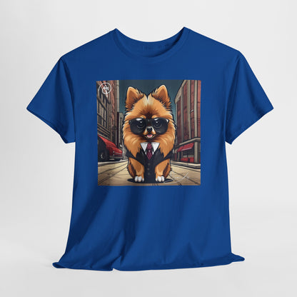 DuaneJay Pomeranian Business Dog T-Shirt — cute Pomeranian in suit graphic tee streetwear