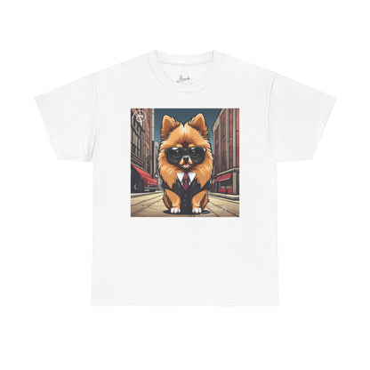 DuaneJay Pomeranian Business Dog T-Shirt — cute Pomeranian in suit graphic tee streetwear
