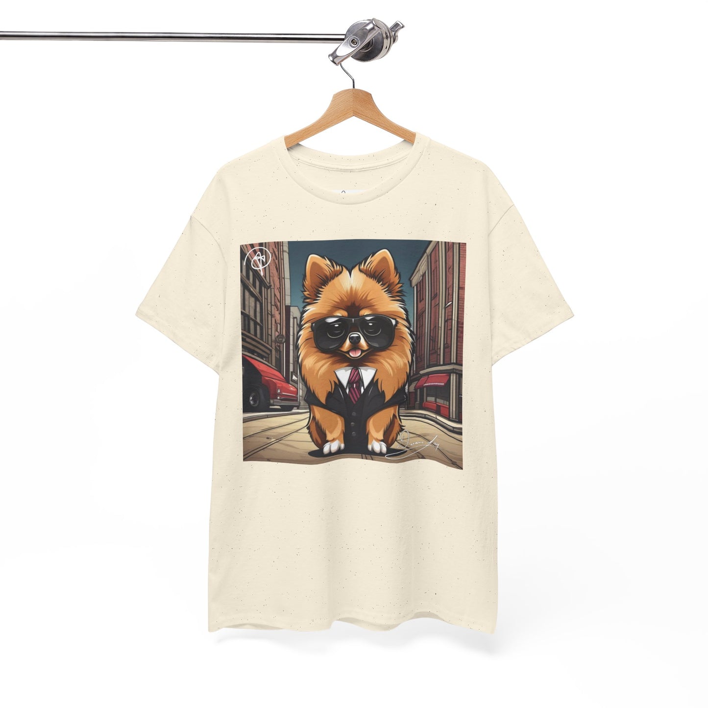 DuaneJay Pomeranian Business Dog T-Shirt — cute Pomeranian in suit graphic tee streetwear