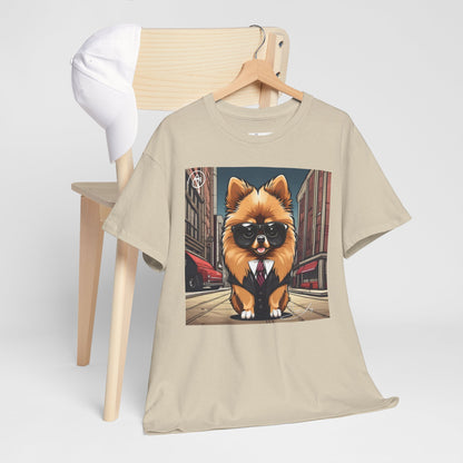 DuaneJay Pomeranian Business Dog T-Shirt — cute Pomeranian in suit graphic tee streetwear