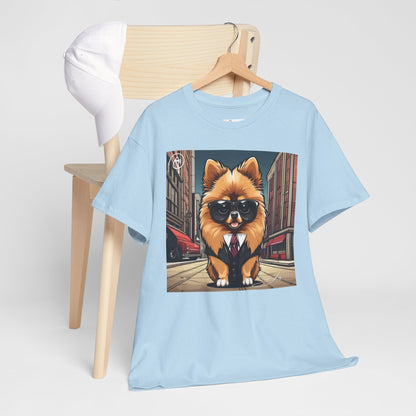 DuaneJay Pomeranian Business Dog T-Shirt — cute Pomeranian in suit graphic tee streetwear