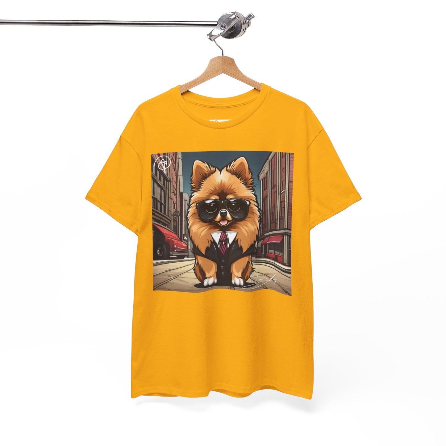 DuaneJay Pomeranian Business Dog T-Shirt — cute Pomeranian in suit graphic tee streetwear
