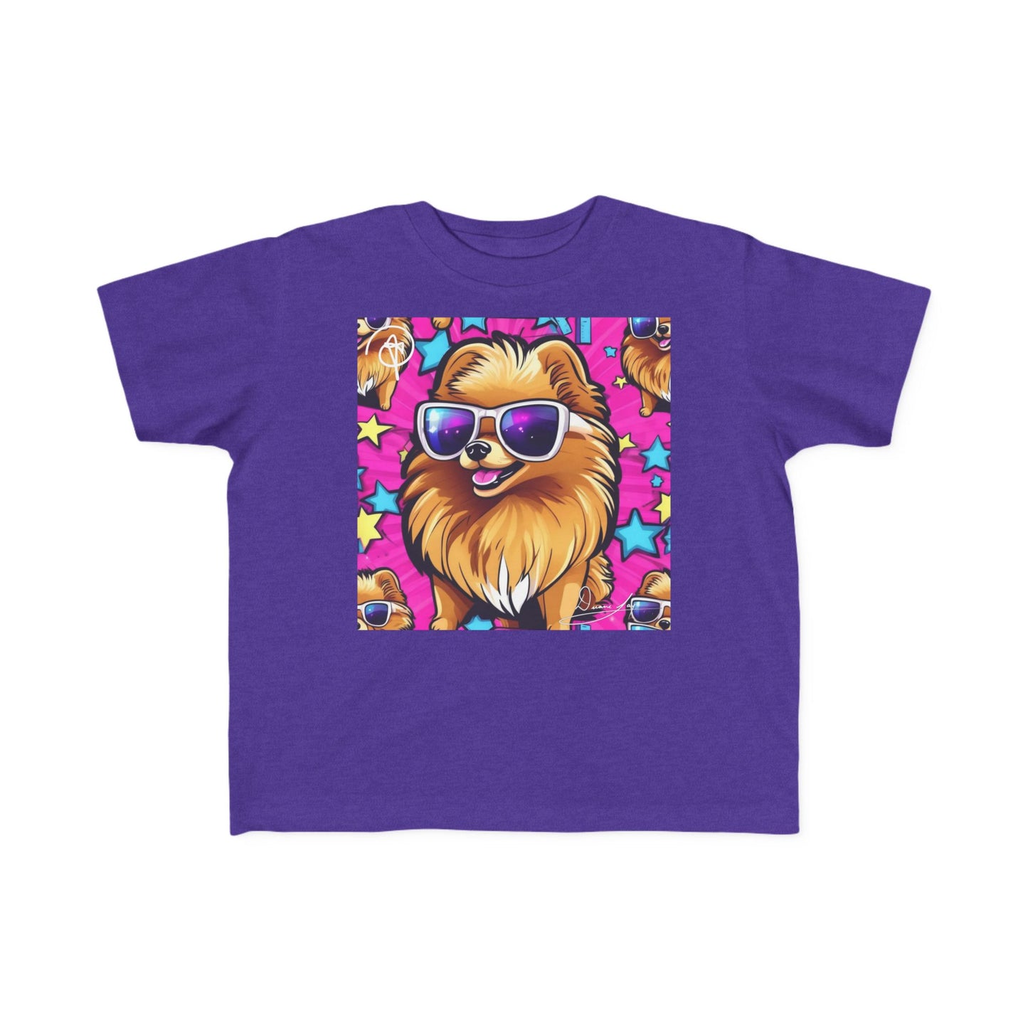 DuaneJay Toddler Tee Cool Pomeranian Sunglasses Graphic — adorable kids graphic tee featuring a cool Pomeranian rocking sunglasses, a fun and stylish streetwear-inspired look for the littlest members of the DuaneJay Fashion family