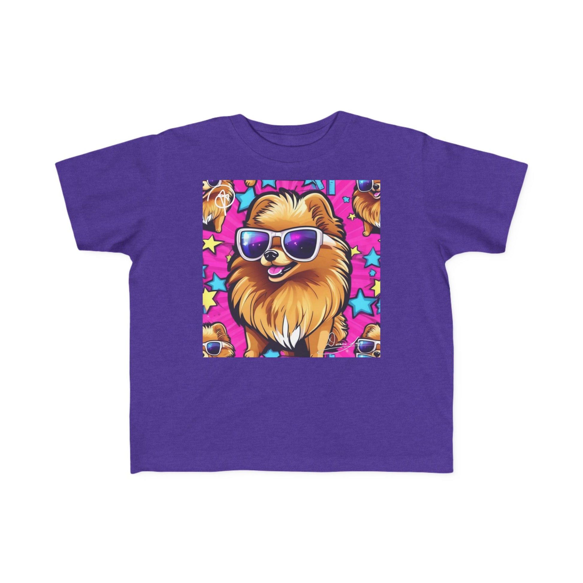 DuaneJay Toddler Tee Cool Pomeranian Sunglasses Graphic — adorable kids graphic tee featuring a cool Pomeranian rocking sunglasses, a fun and stylish streetwear-inspired look for the littlest members of the DuaneJay Fashion family