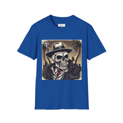 DuaneJay Skull Gangster T-Shirt — retro mafia skeleton graphic tee streetwear