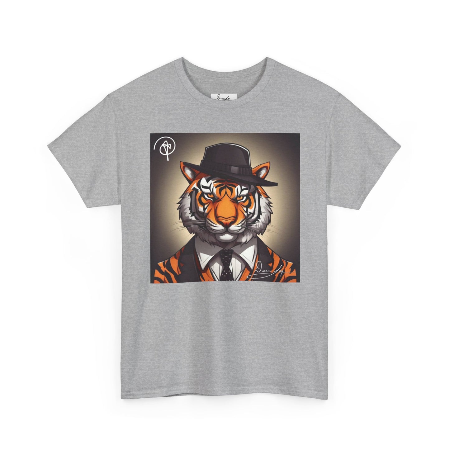 DuaneJay Tiger Gentleman T-Shirt — bold tiger graphic tee featuring a distinguished tiger in gentleman style, a powerful streetwear statement for those who wear confidence with class