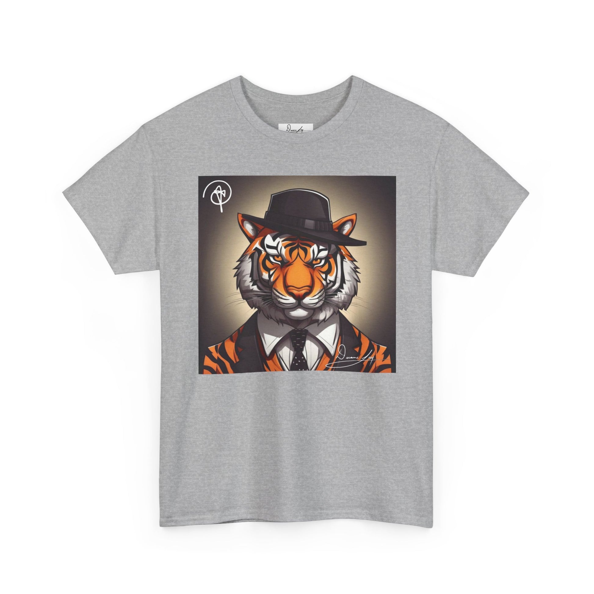 DuaneJay Tiger Gentleman T-Shirt — bold tiger graphic tee featuring a distinguished tiger in gentleman style, a powerful streetwear statement for those who wear confidence with class