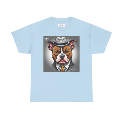 DuaneJay Gentleman Pitbull Tee — distinguished graphic tee featuring a dapper pitbull portrait blending elegance with bold streetwear energy for dog lovers with class and confidence
