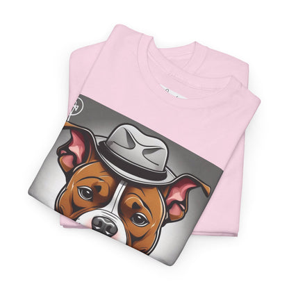 DuaneJay Gentleman Pitbull Tee — distinguished graphic tee featuring a dapper pitbull portrait blending elegance with bold streetwear energy for dog lovers with class and confidence