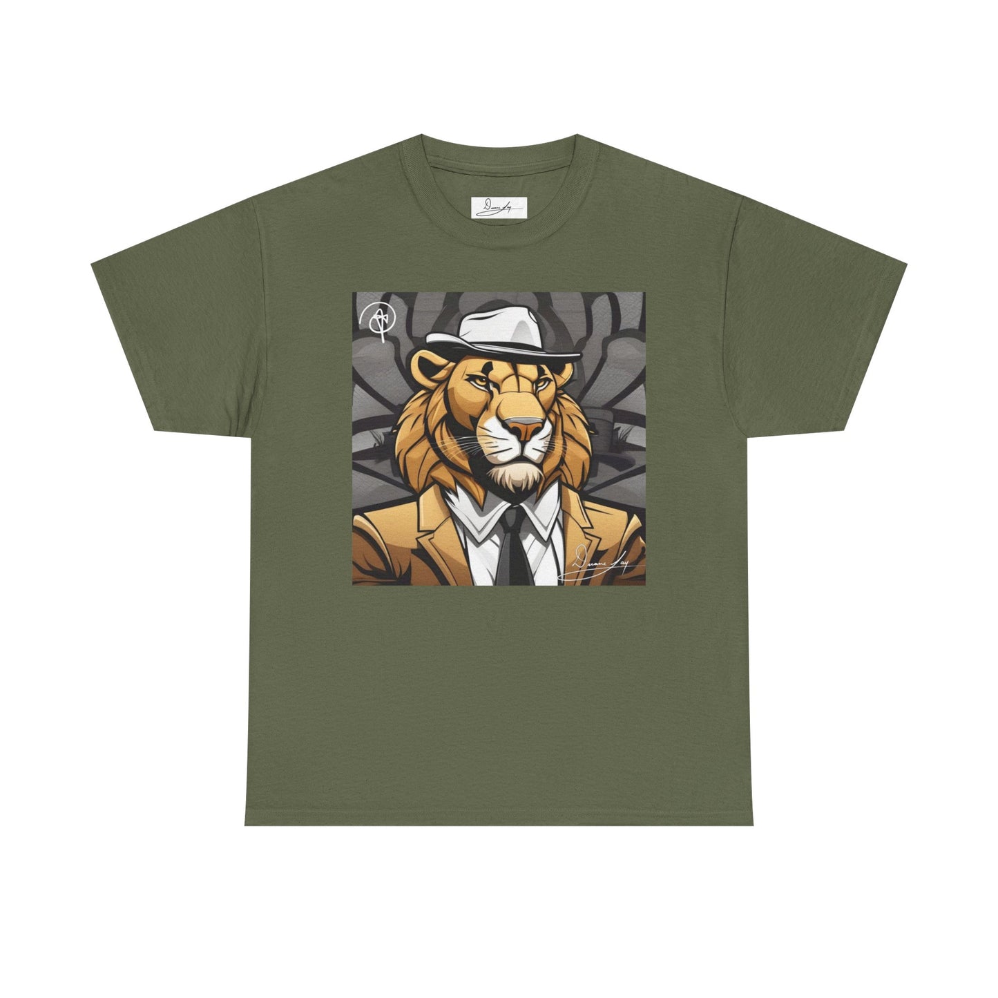 DuaneJay Lion Gangster Graphic Tee — powerful streetwear tee featuring a bold lion with gangster-inspired artistry, symbolizing strength, dominance, and signature style